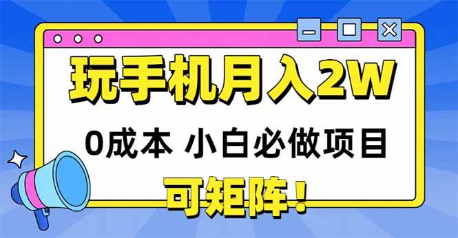 (14879期)玩玩手机月入20000+,0成本小白必做项目,可矩阵