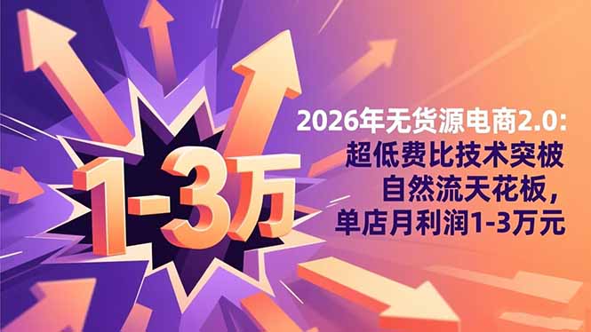 2026年无货源电商2.0【更新】:超低费比技术突破自然流天花板,单店月利润1-3万元