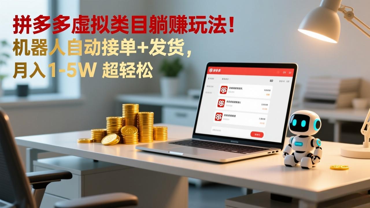 多多虚拟类目躺赚玩法!机器人自动接单+发货,月入 1-5W 超轻松