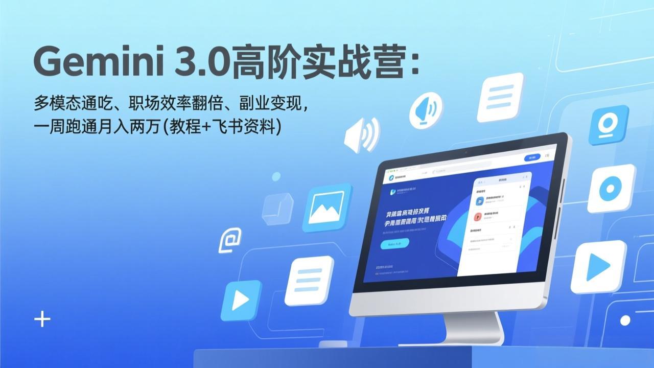Gemini 3.0高阶实战营:多模态通吃、职场效率翻倍、副业变现,一周跑通月入两万(教程+飞书资料