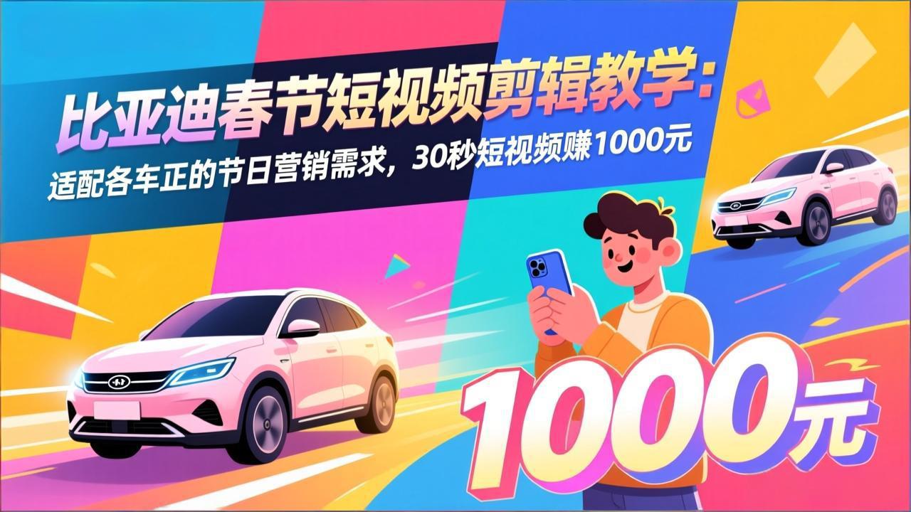 比亚迪春节短视频剪辑教学:适配各车企的节日营销需求,30秒短视频赚1000元