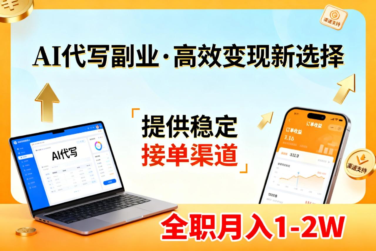 AI代写副业,高效变现,提供渠道,永不失业副业兼职 全职月入1-2W【SOP手册】