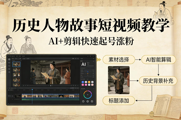 历史人物故事短视频教学,AI+剪辑制作历史人物题材短视频,快速起号涨粉 历史人物故事短视频教学,AI+剪辑制作历史人物题材短视频,快速起号涨粉