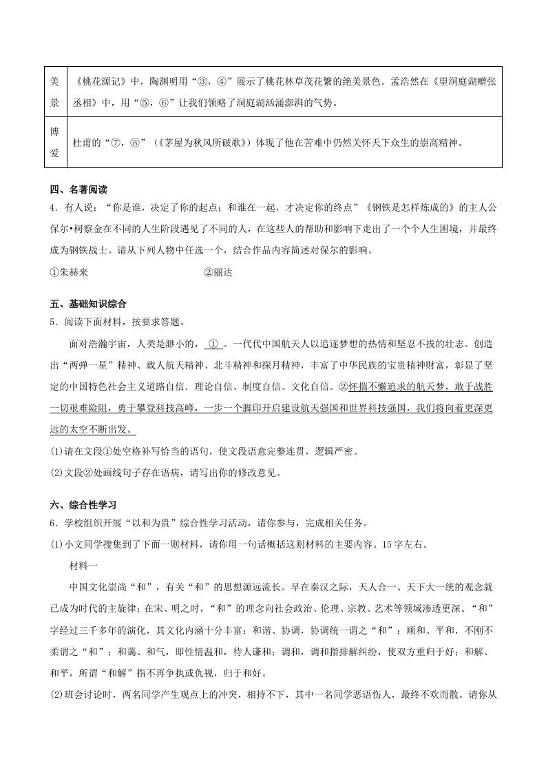2022-2023学年河南省洛阳市嵩县八年级下学期期末语文试题及答案(Word版)