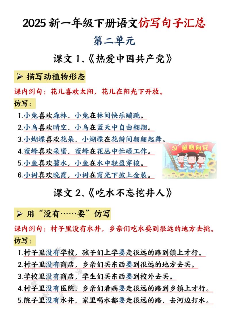 一年级下语文仿写句子汇总-