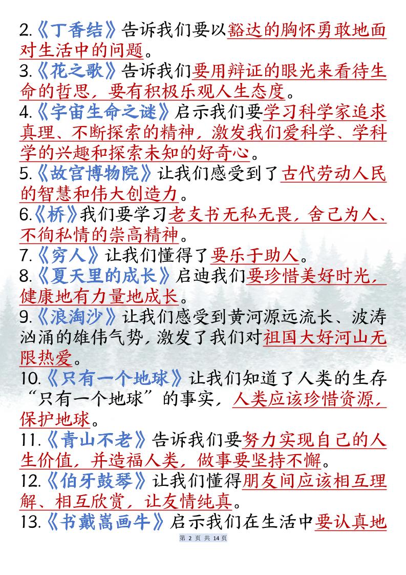 六上语文课内必背知识点汇总（共14页）