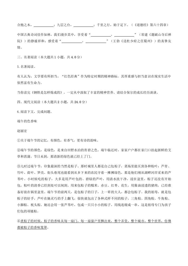 2020-2021学年河南省平顶山市舞钢市八年级下学期期末语文试题及答案(Word版)