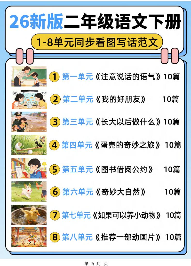 26新二下语文1-8单元同步看图写话范文80篇（80页）