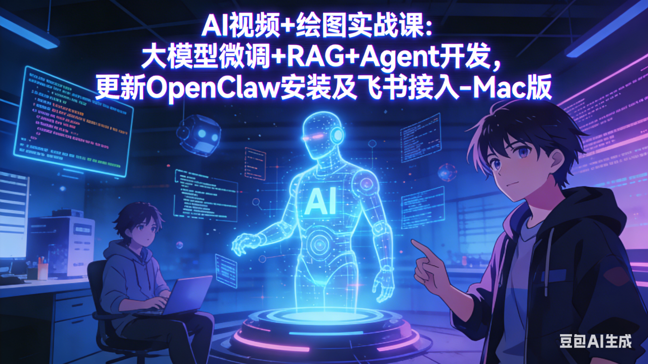 AI视频+绘图实战课:大模型微调+RAG+Agent开发,更新OpenClaw安装及飞书接入-Mac版