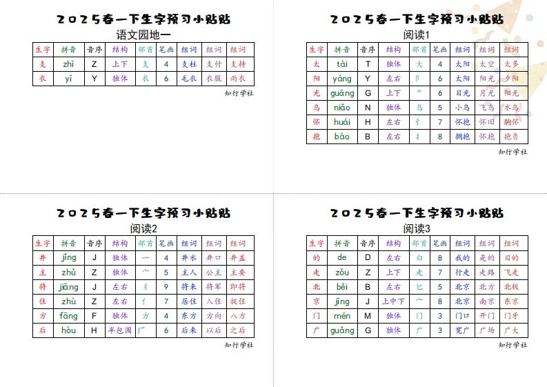 25一下语文生字【预习】小贴贴