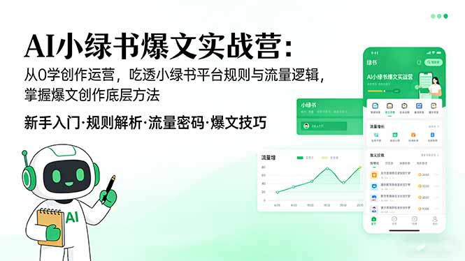 AI 小绿书爆文实战营:从0学创作运营,吃透小绿书平台规则与流量逻辑,掌握爆文创作底层方法