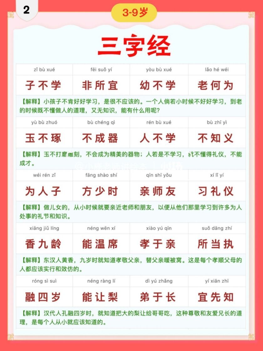 三字经｜彩色拼音＋注释版