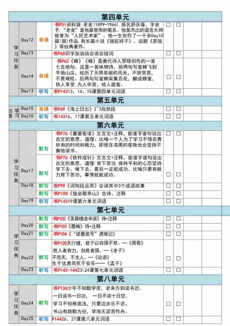 四年级下语文期末复习重点知识清单