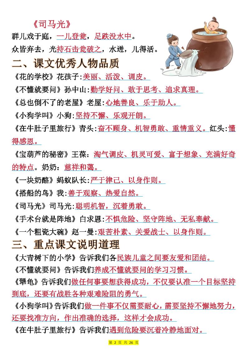 25新三上语文全册预习必背重点（十二大重点）26页