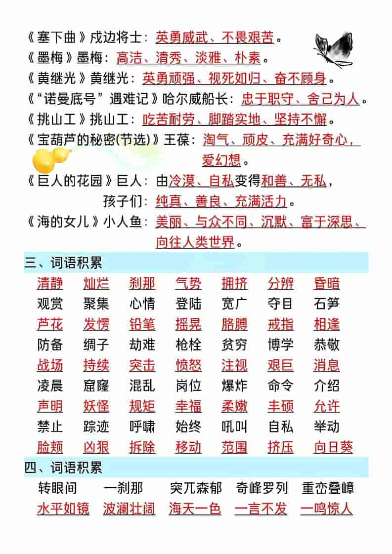 四年级下语文5~8单元期末复习高频考点归纳
