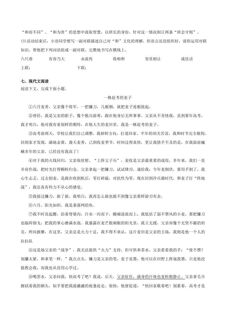 2022-2023学年河南省洛阳市嵩县八年级下学期期末语文试题及答案(Word版)