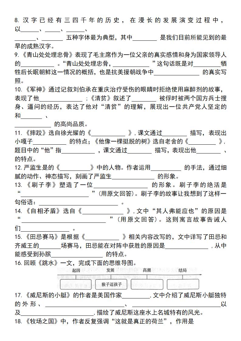 【25学年-四大专项考点精炼（专题四：课文内容与积累运用）】五下语文