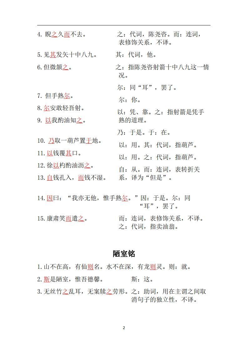 人教部编版七年级下册语文言文虚词归纳整理