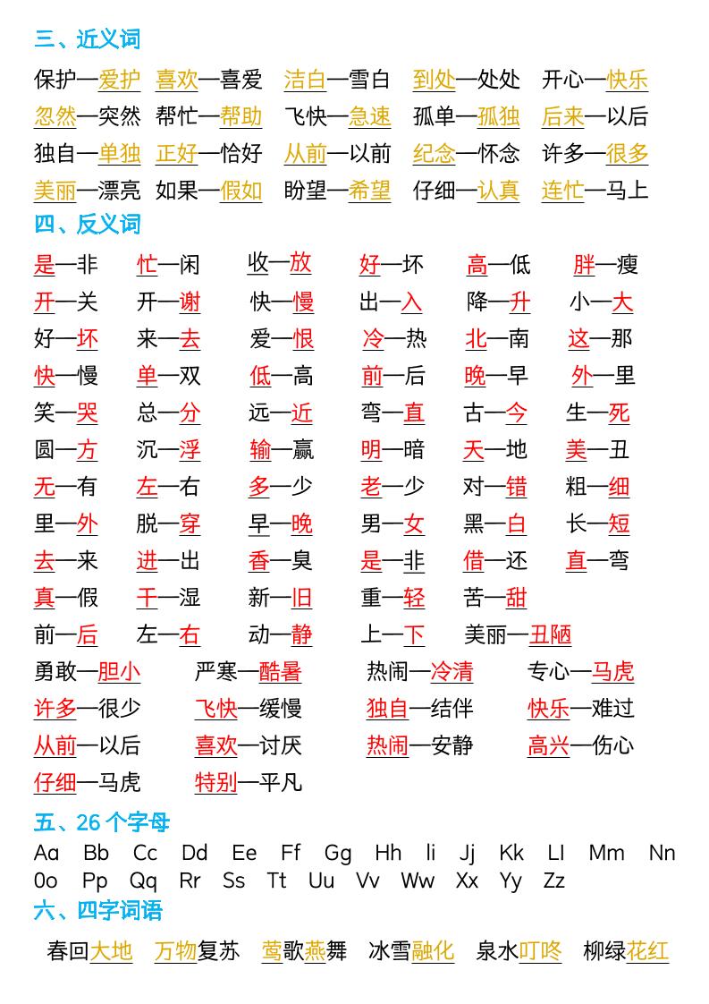 【知识点】新版一年级语文下册全册重点知识总结-7页