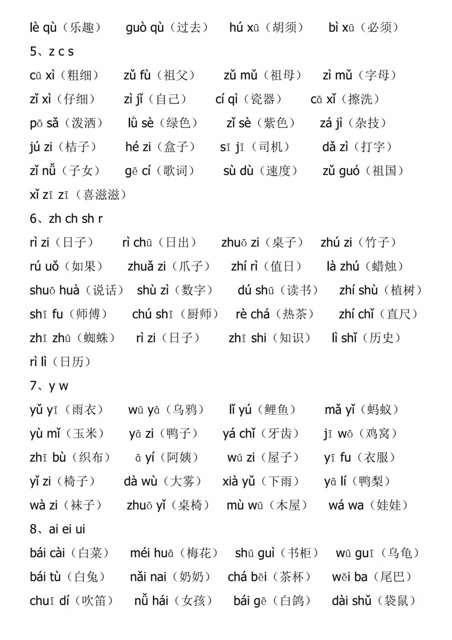 一年级上语文音节拼读和练习汇总