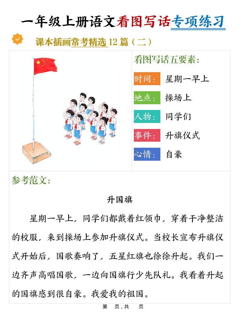 新一上语文看图写话专项练习常考精选12篇（含范文24页）