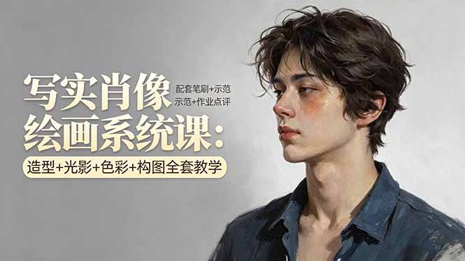 写实肖像绘画系统课:造型+光影+色彩+构图全套教学,配套笔刷+示范+作业点评